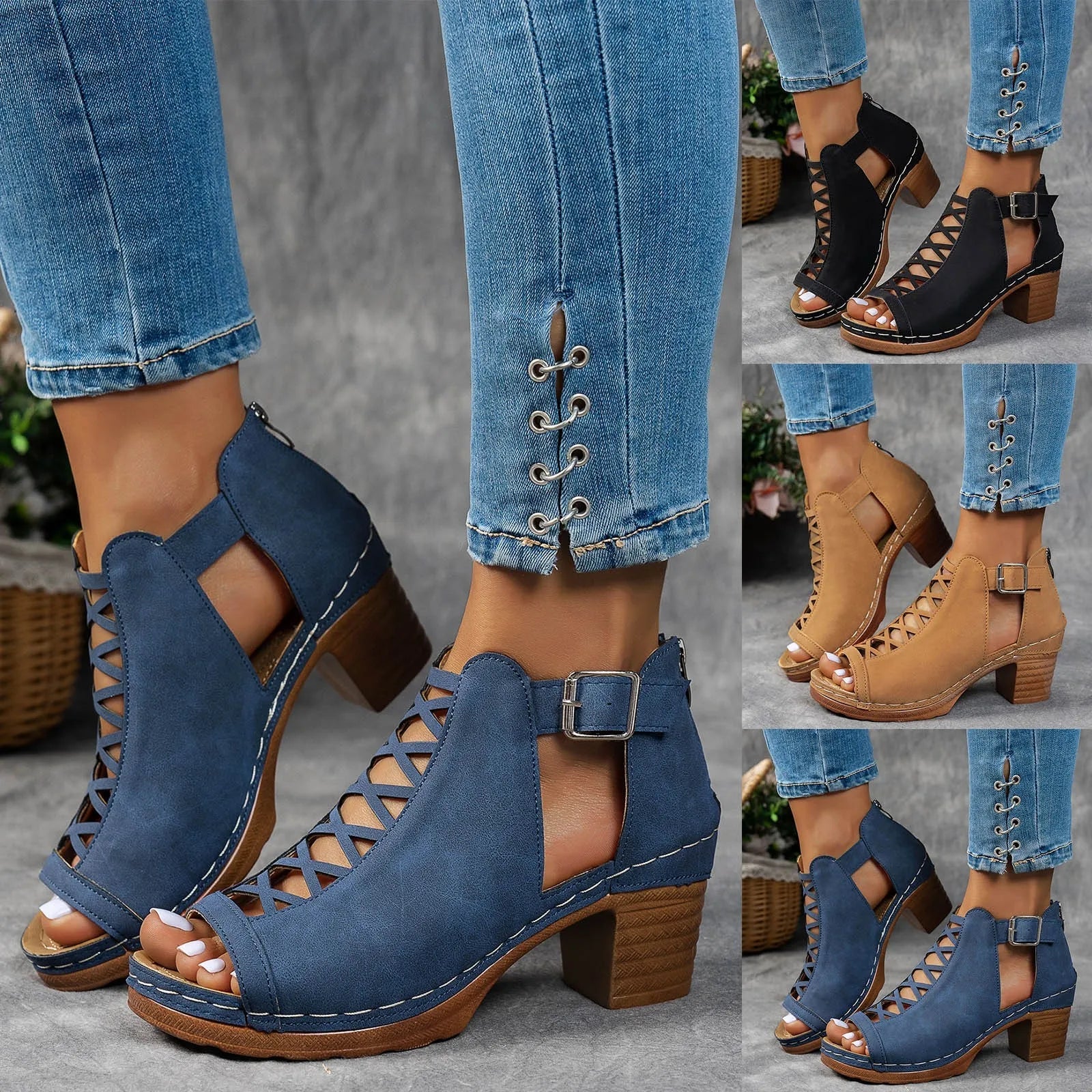Sandales d'été élégantes pour femmes, talons épais compensés, talons hauts épais, bout ouvert, croix creuse, chaussures polyvalentes de mariage MAEJORKEN