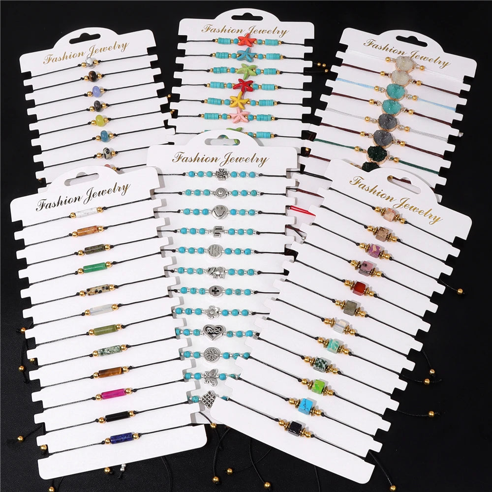 12 pièces/ensemble coloré pierre naturelle tressé Bracelet guérison cristal à la main Bracelets porte-bonheur Bracelets bijoux femmes hommes cadeaux MAEJORKEN