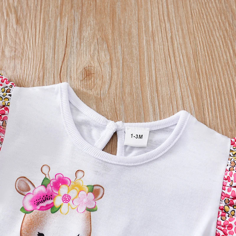 Vêtements pour nouveau-nés, imprimé cerf tacheté de dessin animé, confortable et doux, combinaison d'été à manches volantes pour bébé fille MAEJORKEN
