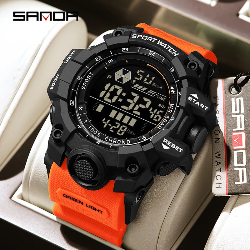 SANDA Sports de plein air hommes montre LED étanche analogique numérique spectacle multifonction grand cadran électronique montre-bracelet G style mâle Cloc MAEJORKEN