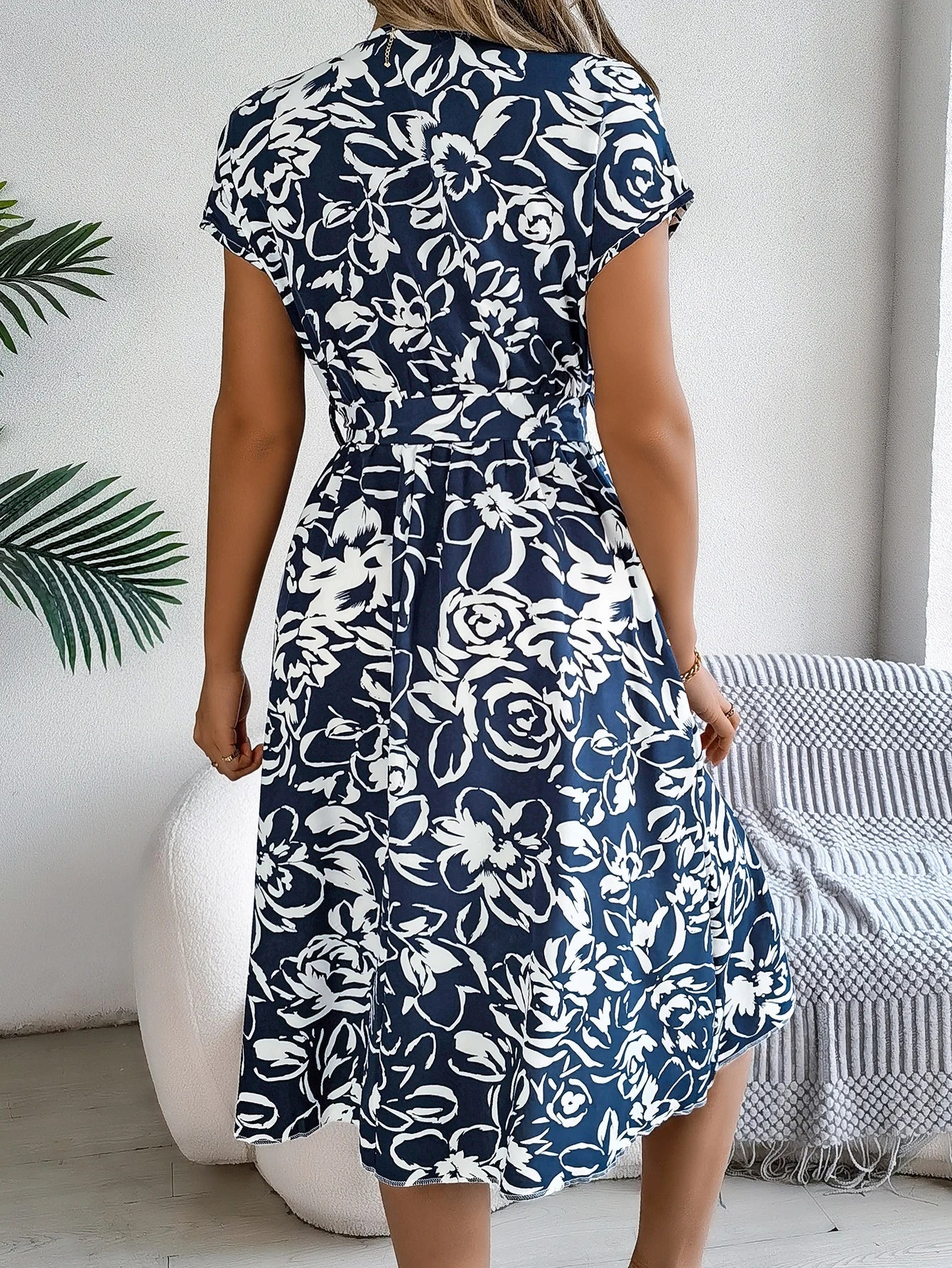 Robes décontractées pour femmes, col en v, boutons, imprimé floral, manches courtes, robe trapèze, printemps été MAEJORKEN