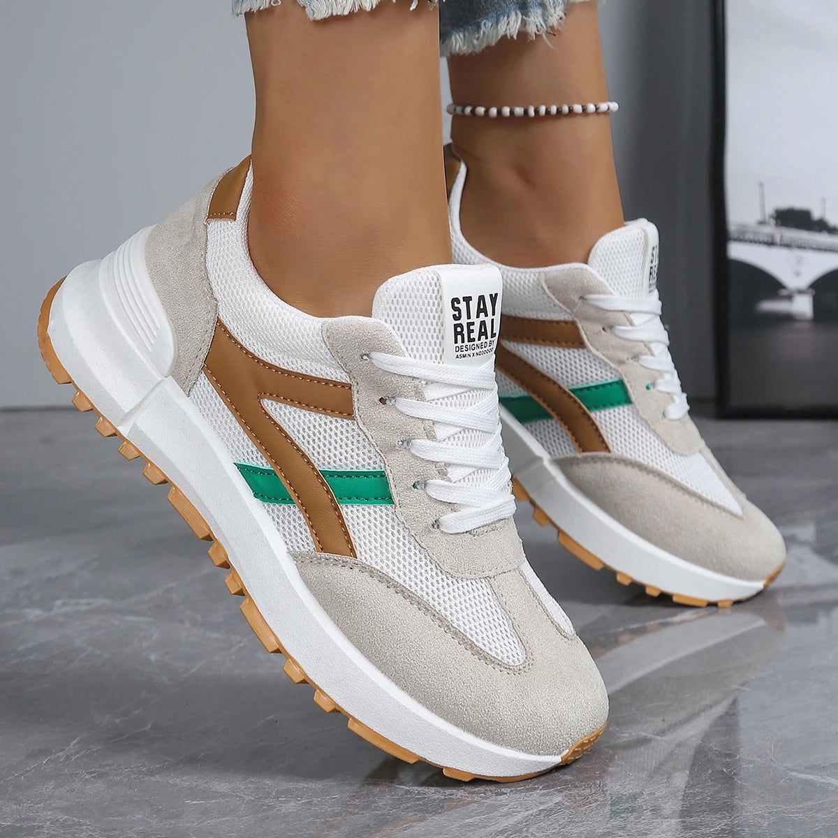 Chaussures décontractées élégantes à lacets, nouveau style tendance, pour femmes, printemps/automne, bout rond, semelle épaisse, antidérapantes, confortables, chaussures de sport MAEJORKEN