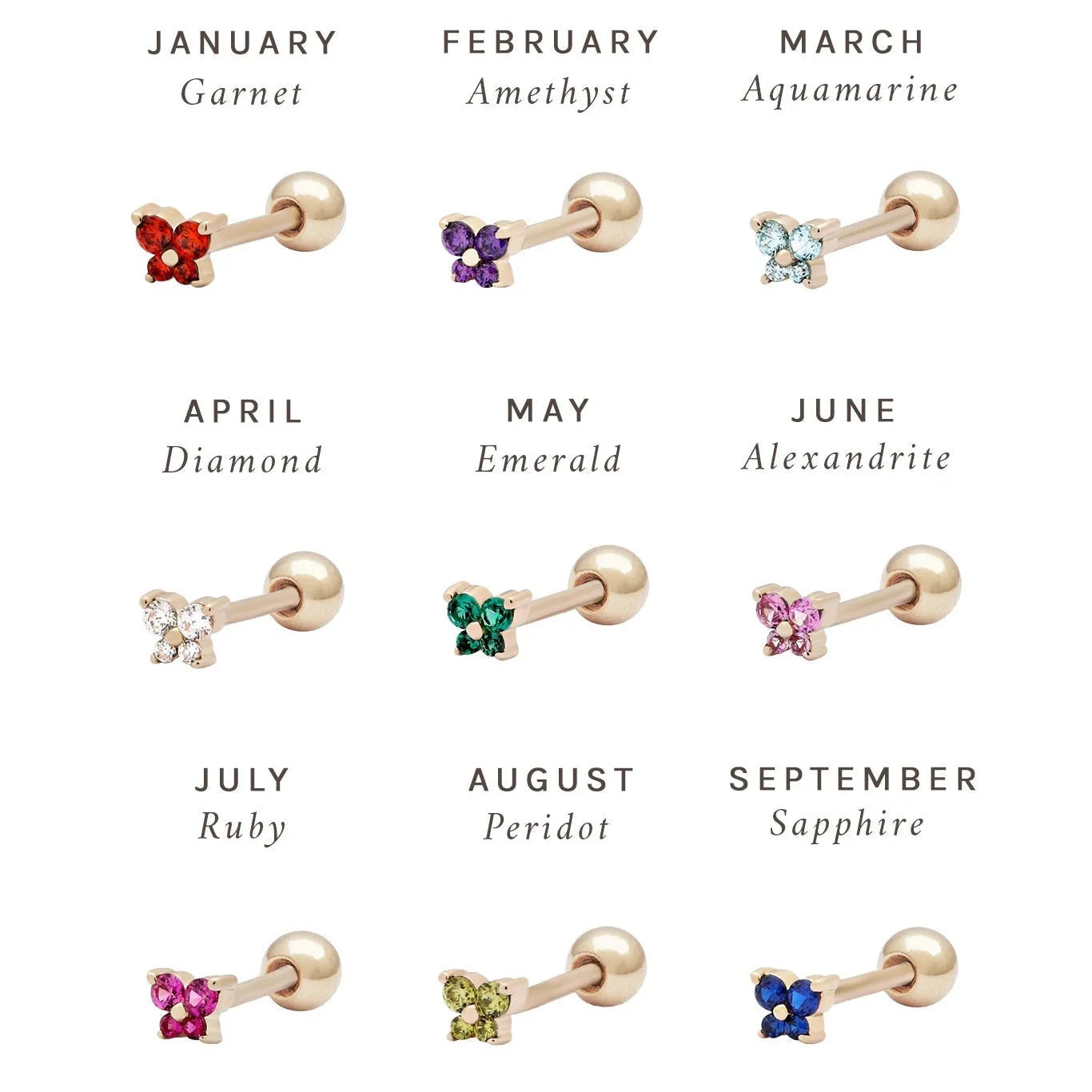 Mini boucles d'oreilles en acier inoxydable, pierre de naissance, 12 Constellation, Cartilage, papillon, bijoux de perçage hypoallergéniques, 1 pièce MAEJORKEN