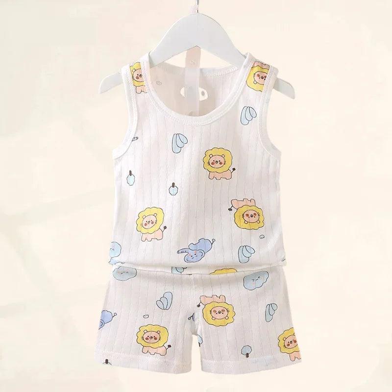 Vêtements pour mères et enfants, en coton imprimé, T-shirt, gilet, hauts et shorts, ensembles pour garçons et filles, mignons et respirants, été MAEJORKEN