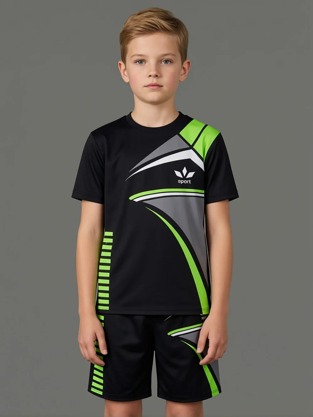 Vêtements pour enfants, ensemble décontracté à imprimé football, col rond, manches courtes et short, ensemble sportif d'été pour garçons, basketball, football MAEJORKEN
