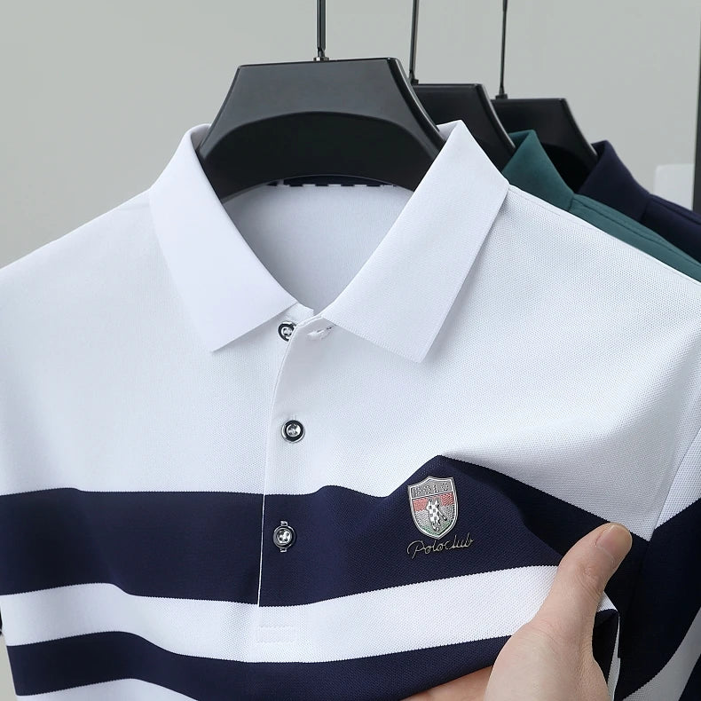 Polo à manches courtes pour hommes marque haut de gamme en relief mode rayure couleur bloquée été soie glacée respirant luxe Paul T-shirt MAEJORKEN
