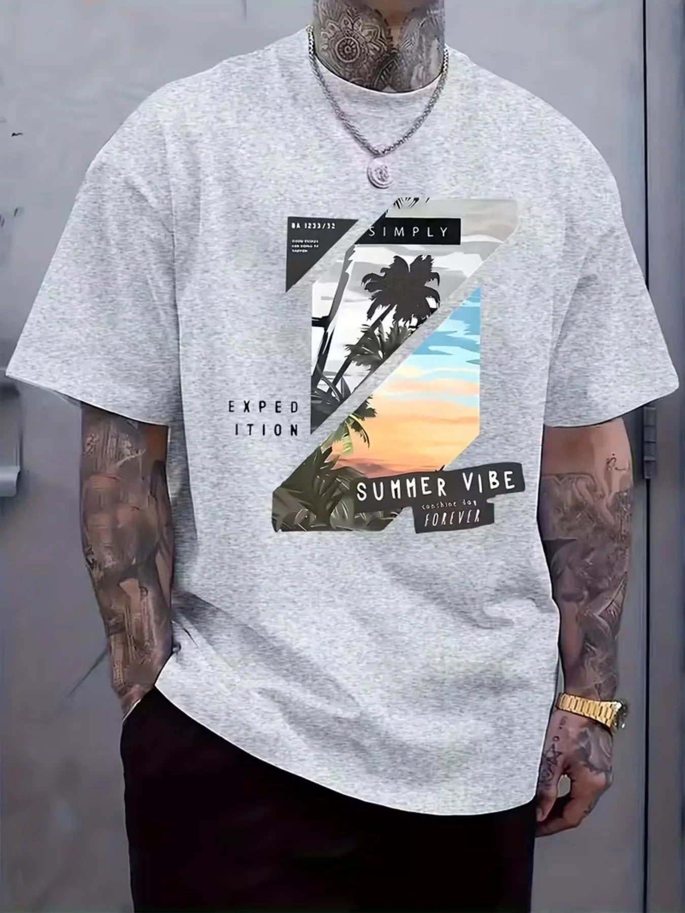 T-shirt pour homme - Matière en coton pur, style estival, imprimé avec un motif en forme de Z, T-shirt à manches courtes - Simple mais élégant MAEJORKEN