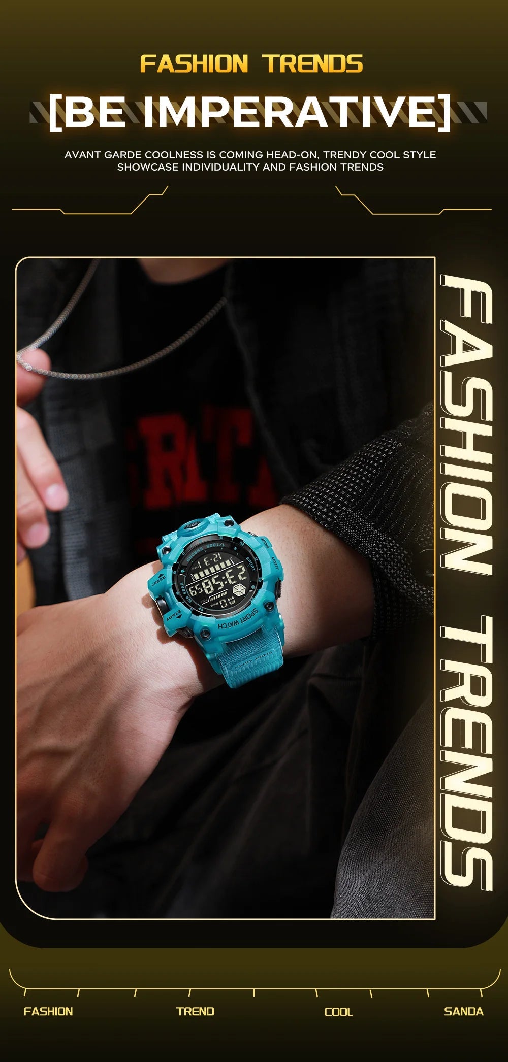 SANDA Sports de plein air hommes montre LED étanche analogique numérique spectacle multifonction grand cadran électronique montre-bracelet G style mâle Cloc MAEJORKEN