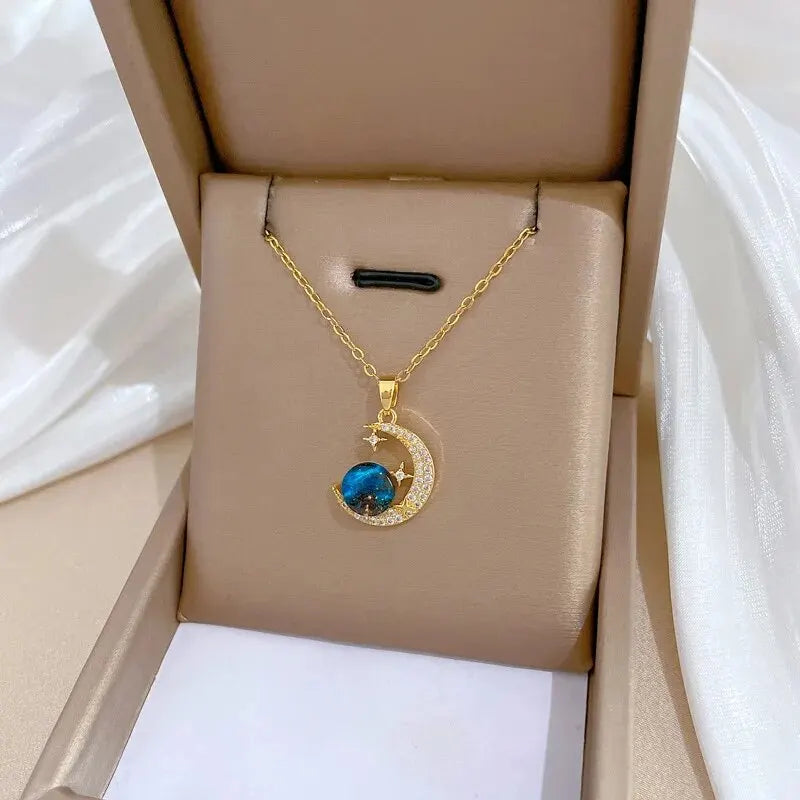Collier de la série Star Series en acier au titane pour femme, pendentif planète lune et astronome, colliers de la présidence, cadeaux de bijoux, document doré, luxe abordable MAEJORKEN
