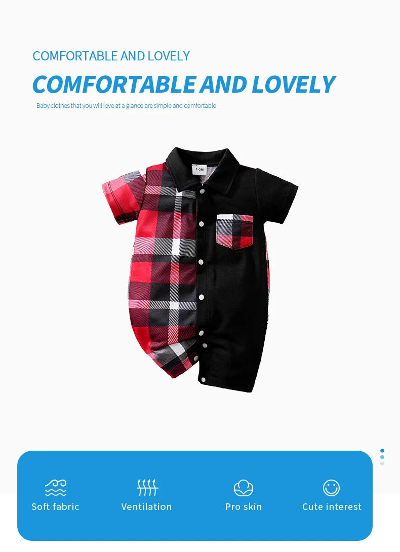 Polo à carreaux en Patchwork pour nouveau-né, vêtements confortables et doux pour garçons et filles, combinaison d'été à manches courtes pour bébé MAEJORKEN