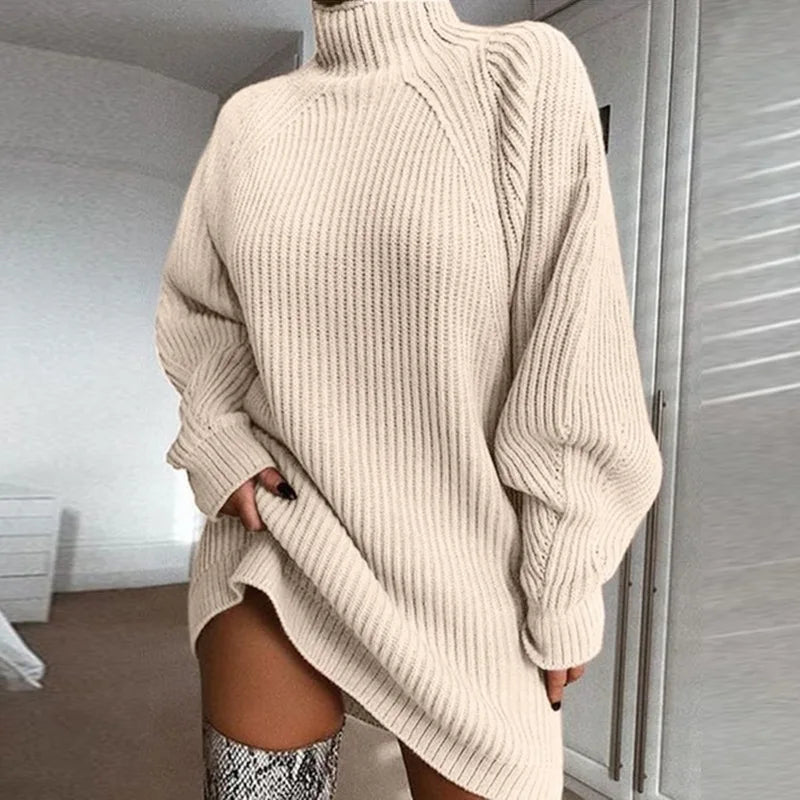 Robe tricotée ample de couleur unie pour femmes, nouvelle collection automne-hiver 2023, pull à manches longues et col roulé MAEJORKEN