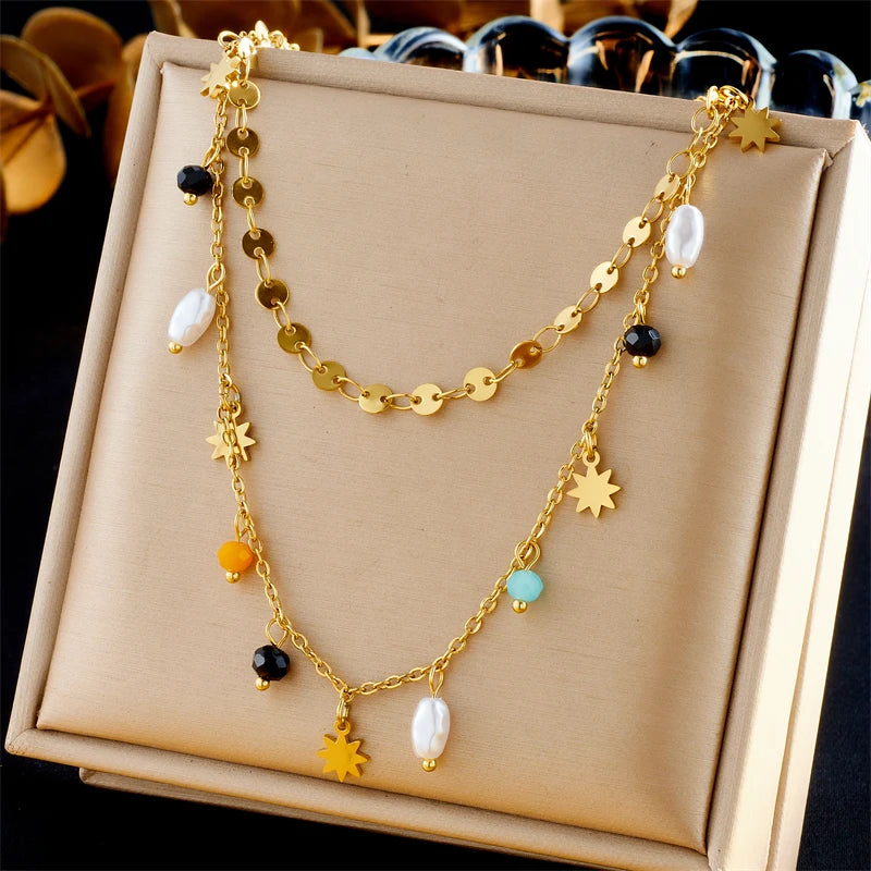 DIEYURO-Collier de pentacle de perles géométriques en acier inoxydable, pendentif étoile, bijoux de cou, cadeaux délicats, document en or, nouvelle mode, SION L MAEJORKEN
