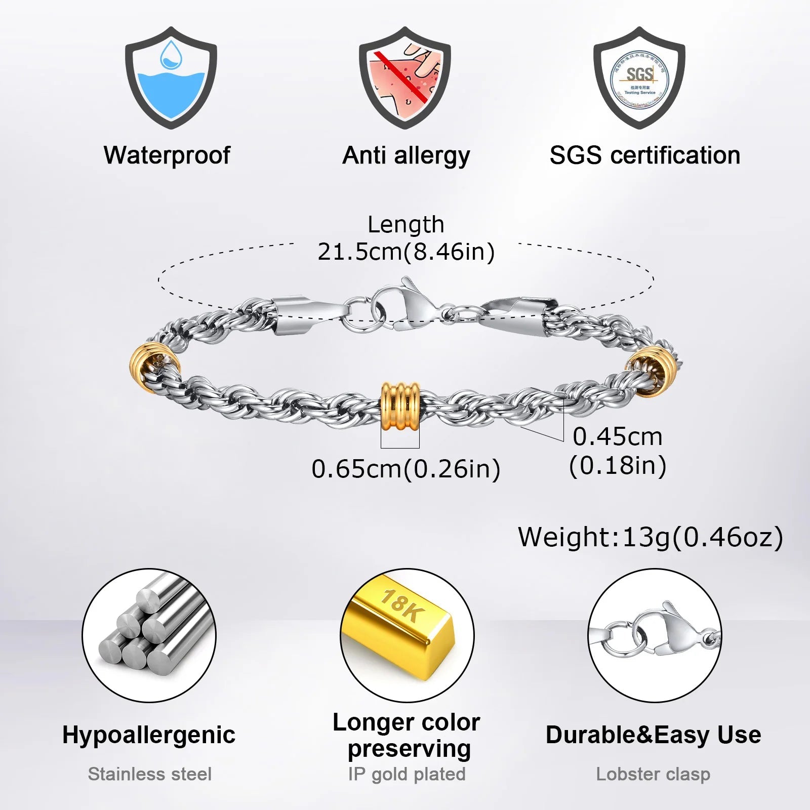 Vnox – Bracelets élégants en chaîne de corde avec breloques en Tubes, Bracelets à maillons cubains simples, bijoux de bracelet tendance en acier inoxydable MAEJORKEN
