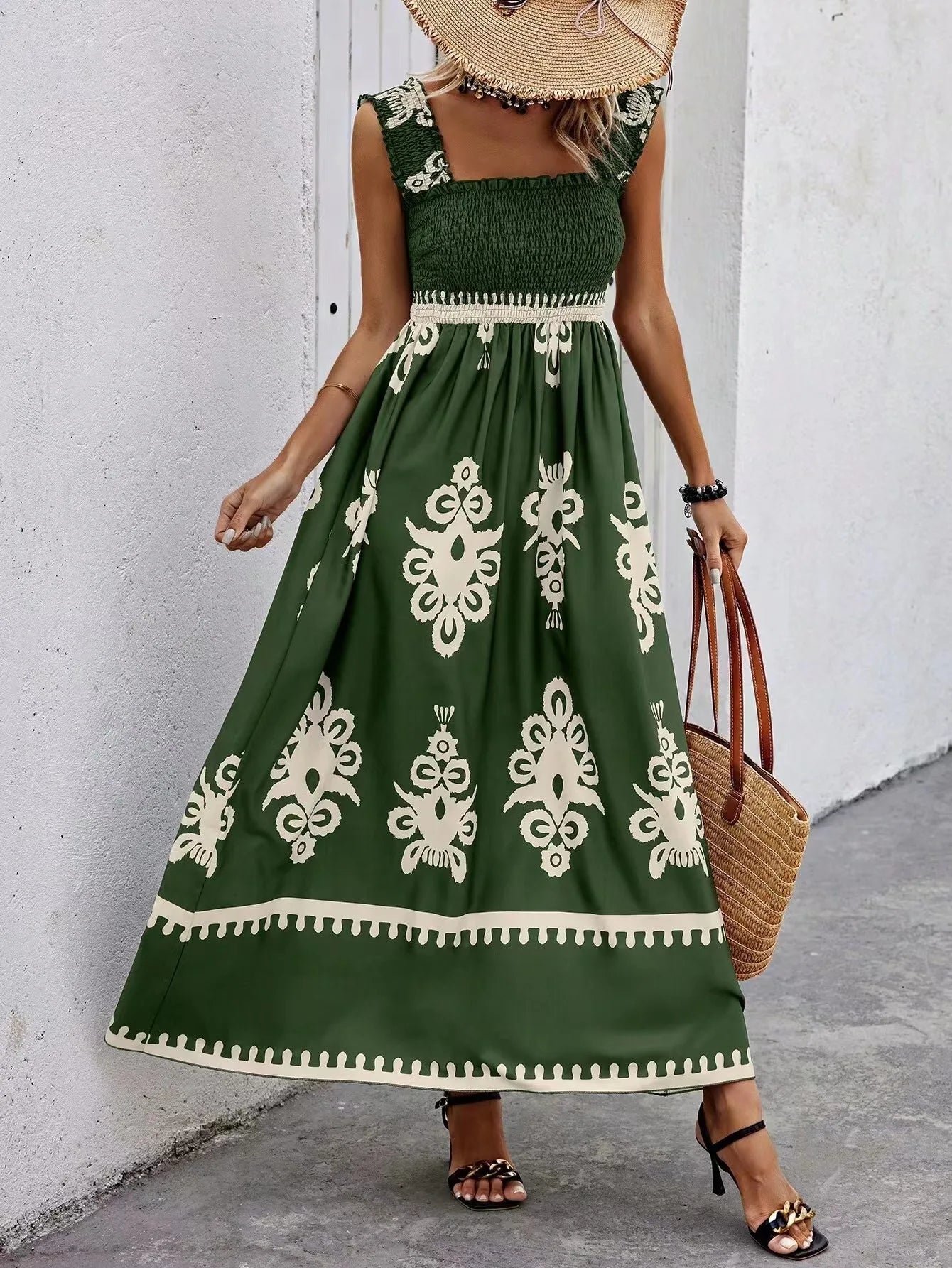 Robe d'été à bretelles imprimées dos nu du S au 2XL