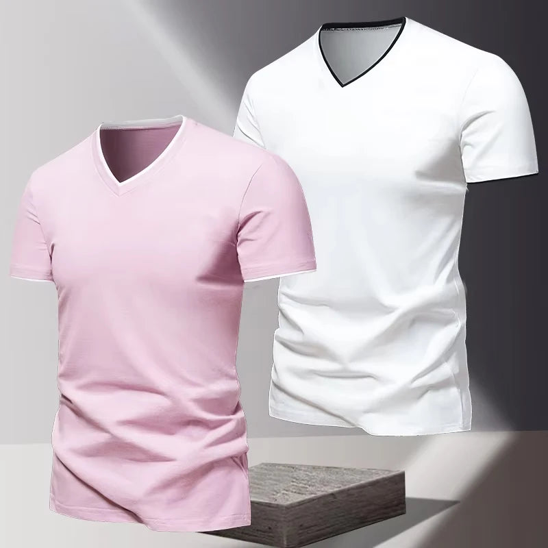 T-shirt pour homme à col en V et manches courtes, T-shirt de sport et de loisirs pour homme, T-shirt basique uni tendance et simple MAEJORKEN