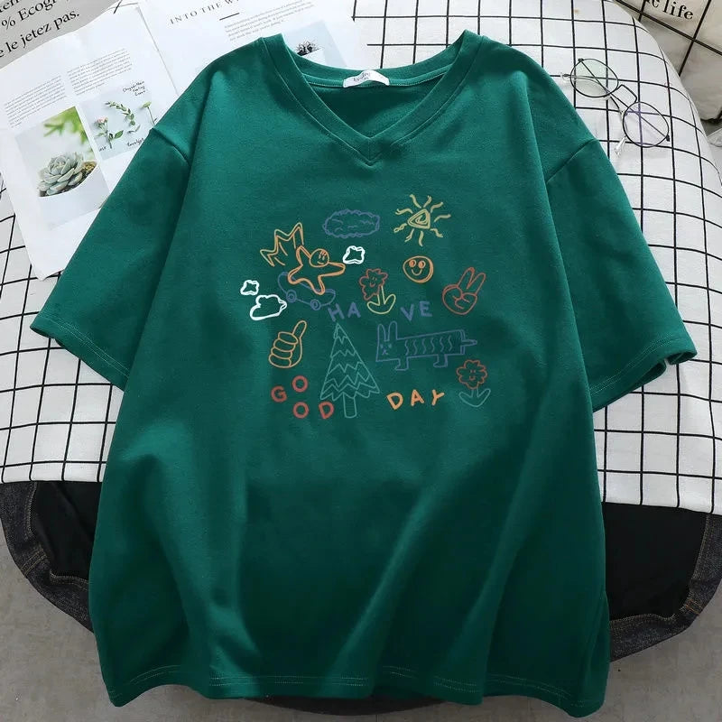 T-shirt à Manches Courtes et Col en V