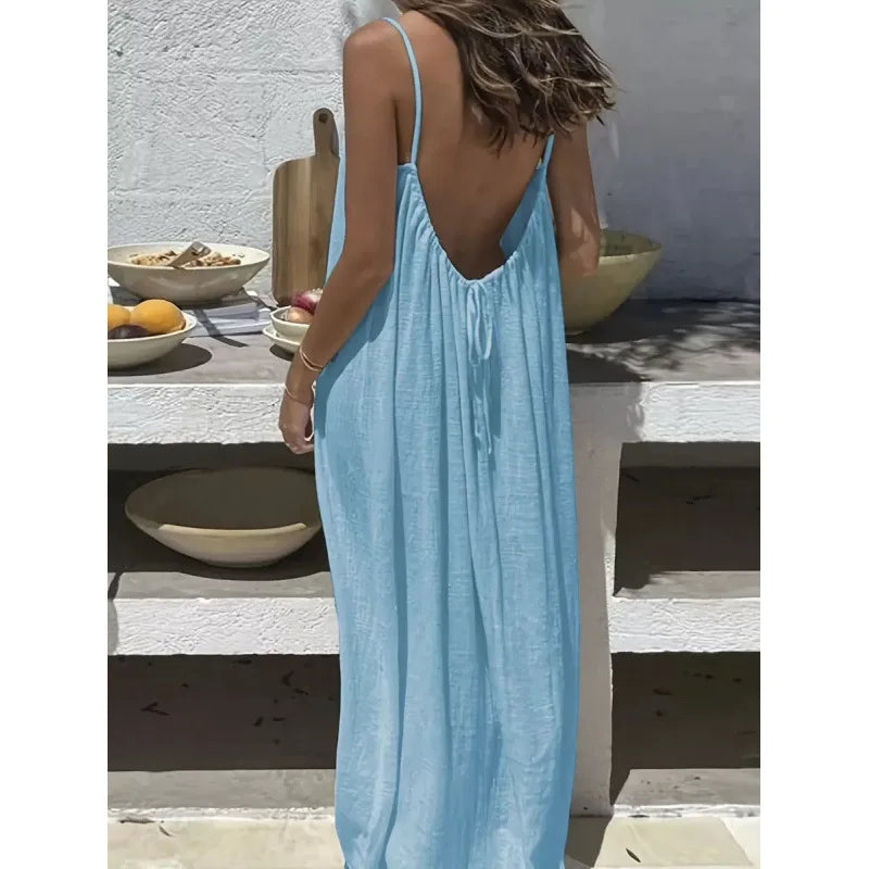 Nouvelle arrivée : Robe longue décontractée sans bretelles ni dos pour femme, confortable pour la maison et la nuit MAEJORKEN