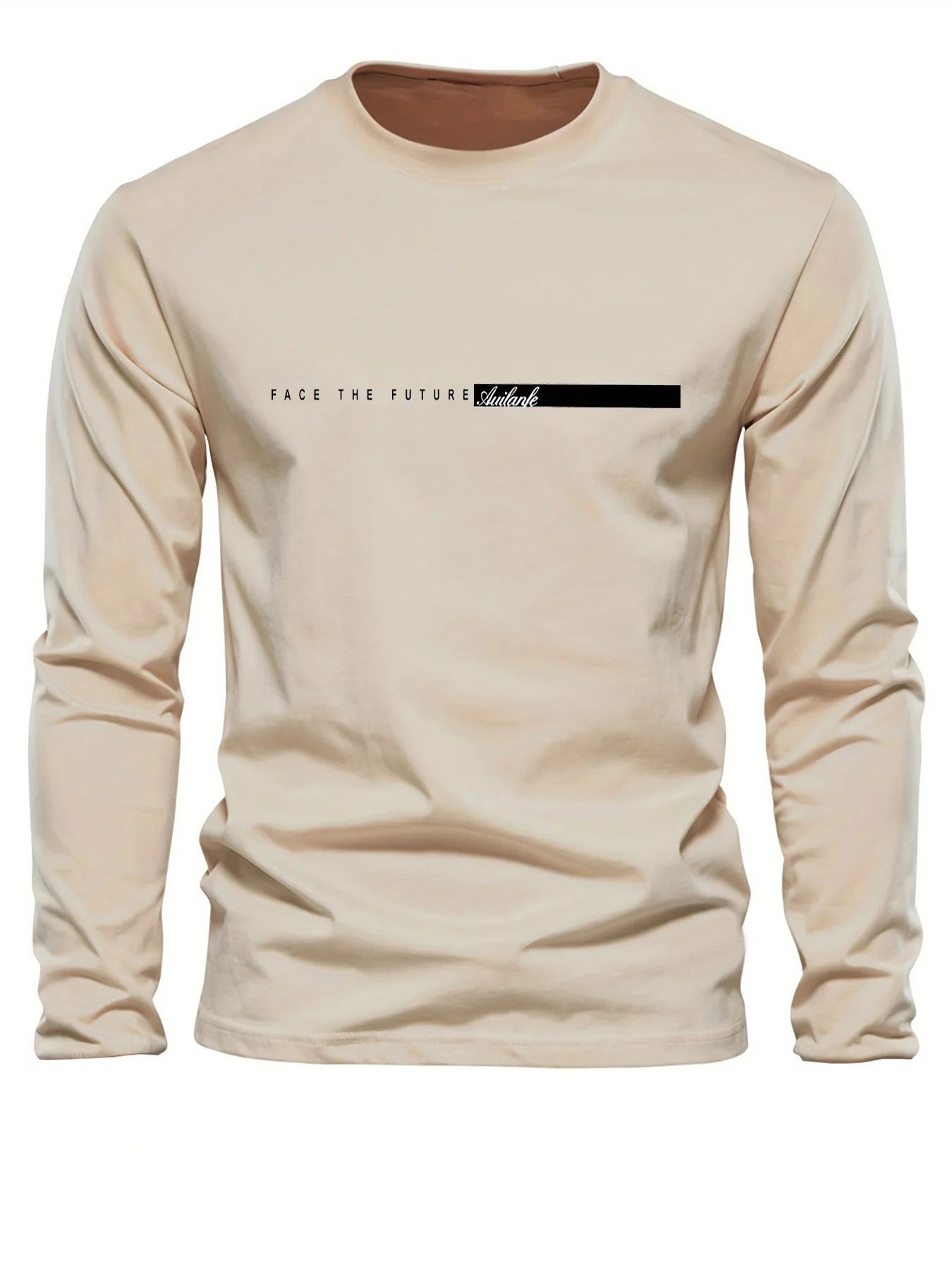 100% pur coton hommes à manches longues col rond ample décontracté futur lettre motif imprimé printemps et automne polyvalent T-shirt MAEJORKEN