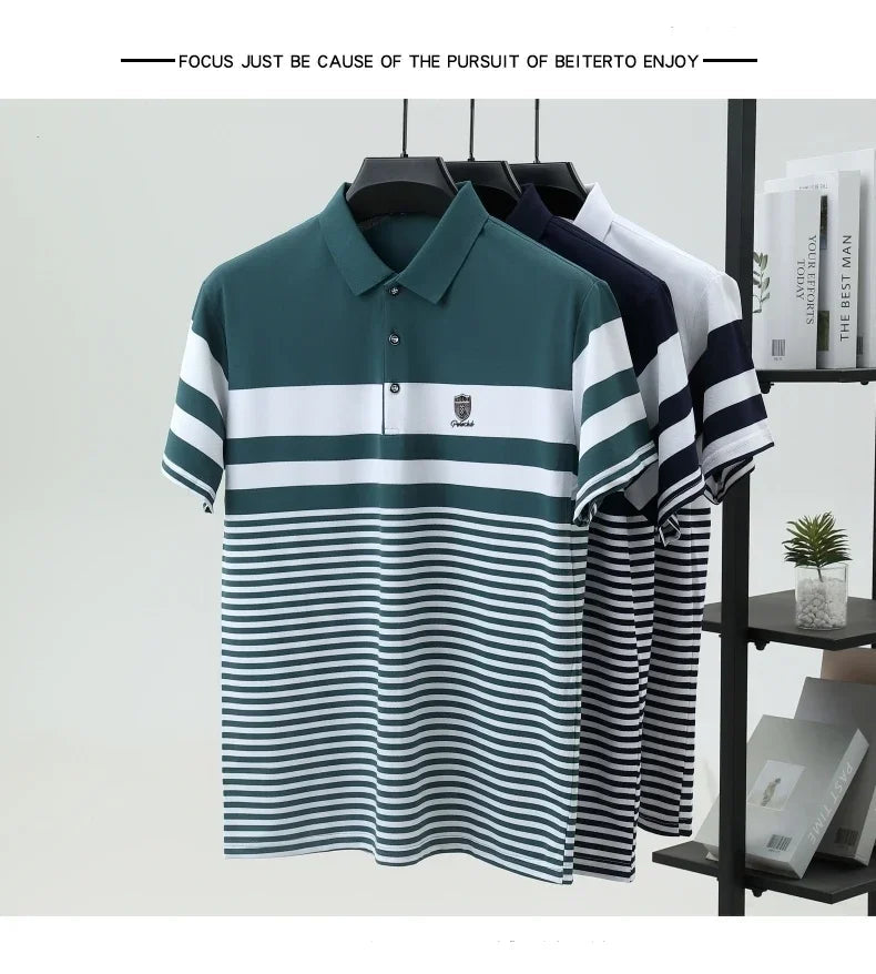 Polo à manches courtes pour hommes marque haut de gamme en relief mode rayure couleur bloquée été soie glacée respirant luxe Paul T-shirt MAEJORKEN