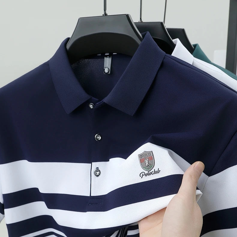 Polo à manches courtes pour hommes marque haut de gamme en relief mode rayure couleur bloquée été soie glacée respirant luxe Paul T-shirt MAEJORKEN