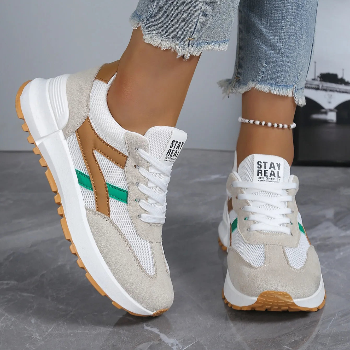 Chaussures décontractées élégantes à lacets, nouveau style tendance, pour femmes, printemps/automne, bout rond, semelle épaisse, antidérapantes, confortables, chaussures de sport MAEJORKEN