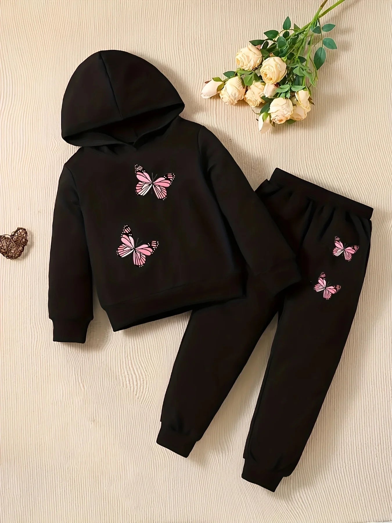 Ensemble deux pièces à capuche et pantalon de sport pour bébé fille, motif papillon, à la mode, cadeau de printemps et d'automne MAEJORKEN