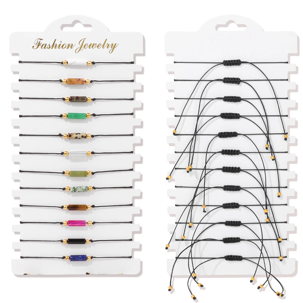 12 pièces/ensemble coloré pierre naturelle tressé Bracelet guérison cristal à la main Bracelets porte-bonheur Bracelets bijoux femmes hommes cadeaux MAEJORKEN