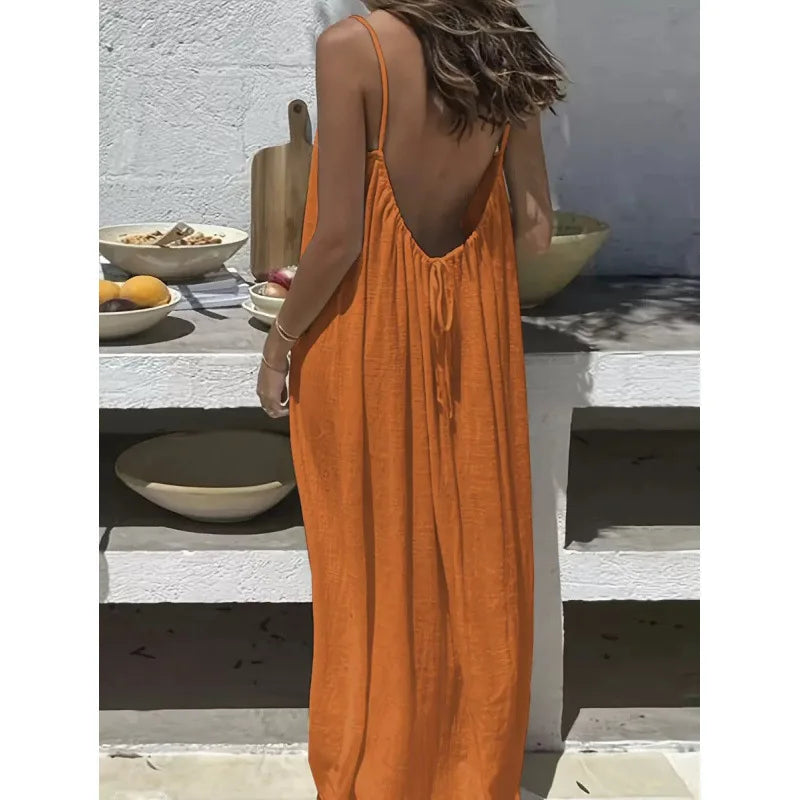 Nouvelle arrivée : Robe longue décontractée sans bretelles ni dos pour femme, confortable pour la maison et la nuit MAEJORKEN