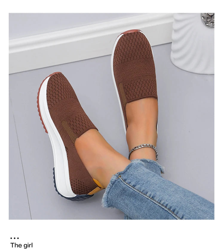 Baskets d'extérieur en maille respirante pour femmes, chaussures plates à enfiler, chaussures de Jogging légères à semelle compensée, mocassins d'été à semelle souple MAEJORKEN