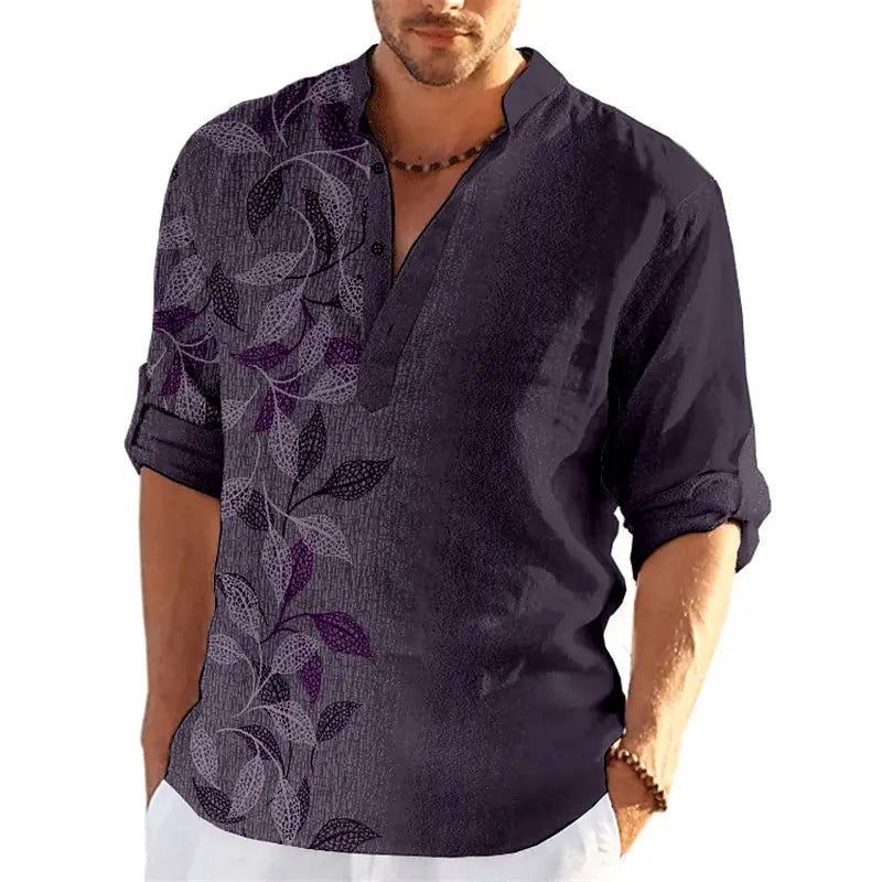 Chemises Henley imprimées en 3D pour hommes, streetwear vintage, col montant, chemise à manches longues, chemisier en Y, vêtements pour hommes, mode MAEJORKEN