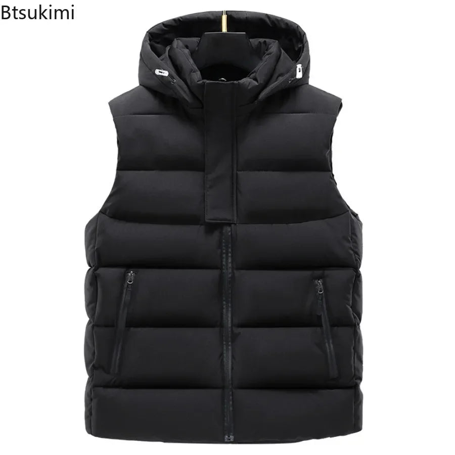 2025 hommes hiver épaissir vers le bas coton gilet épissure sans manches Parka veste décontracté coupe-vent chaud gilet hommes fermeture éclair vêtements d'extérieur à capuche MAEJORKEN