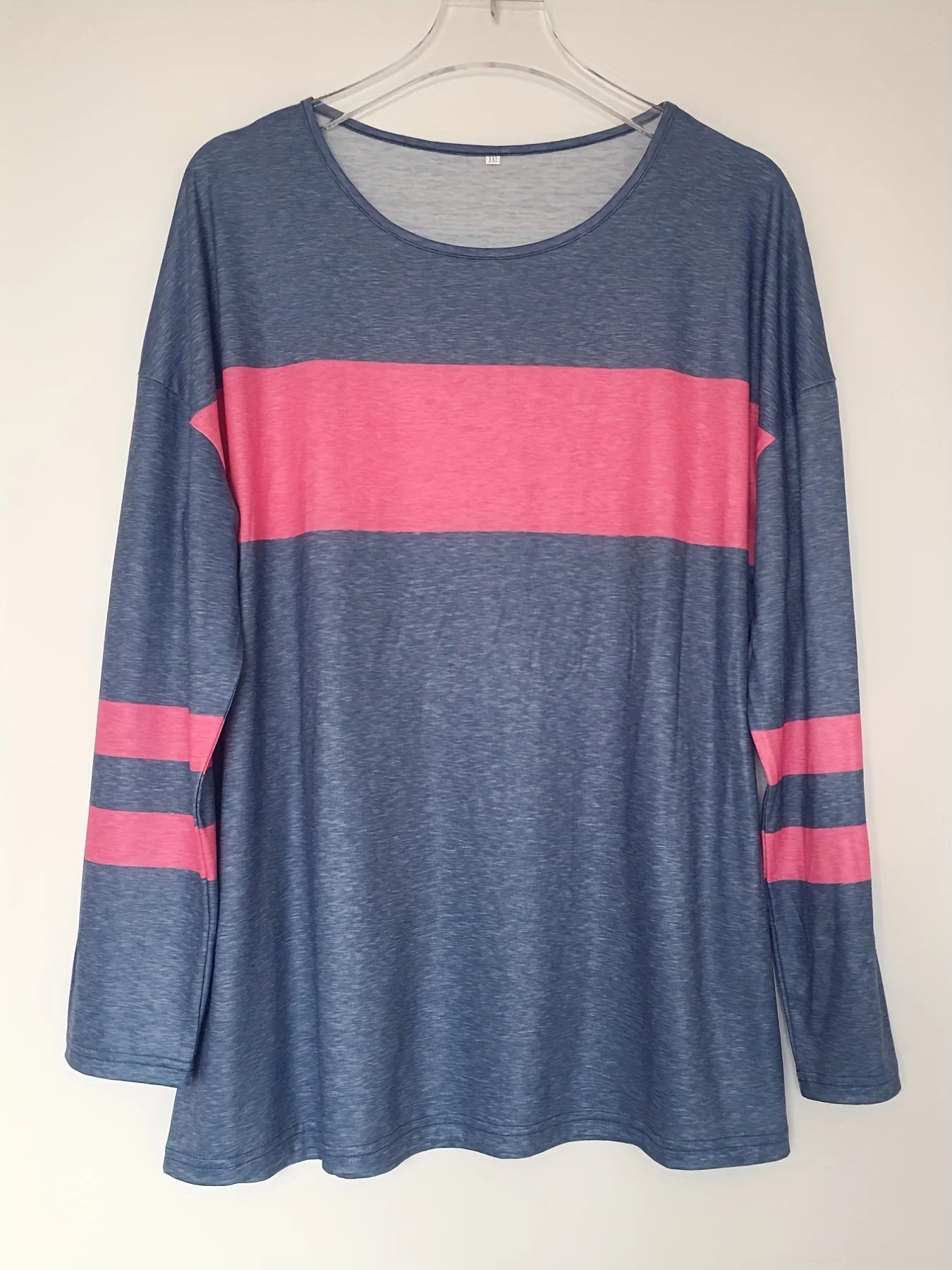 T-shirt tunique imprimé à rayures color block grande taille pour femme avec manches longues et légèrement extensible - Décontracté et confortable MAEJORKEN