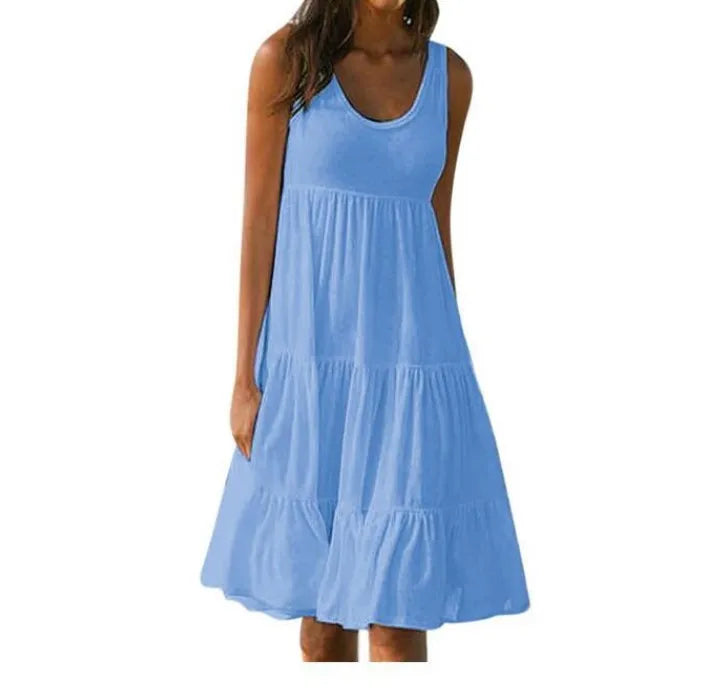 Grande taille femmes casual O cou sans manches volants Mini robe Boho solide plage robe d'été surdimensionné robe ample 2025 été MAEJORKEN