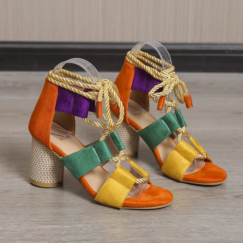 Sandales à talons hauts pour femmes, nouvelle tendance été 2022, chaussures épaisses, sandales de styliste, tissage, rinçage, en dentelle, sexy, parka ouverte, escarpins féminins MAEJORKEN