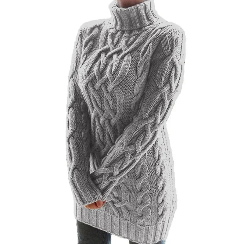 Robe pull longue à col haut pour femme, pull tricoté, couleur unie, épais, Mini, mode hiver automne 2024 MAEJORKEN