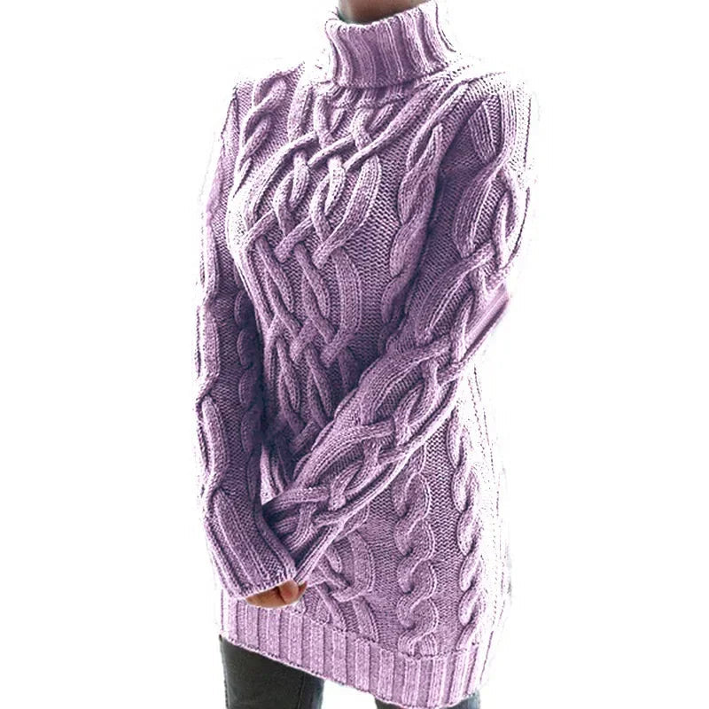 Robe pull longue à col haut pour femme, pull tricoté, couleur unie, épais, Mini, mode hiver automne 2024 MAEJORKEN