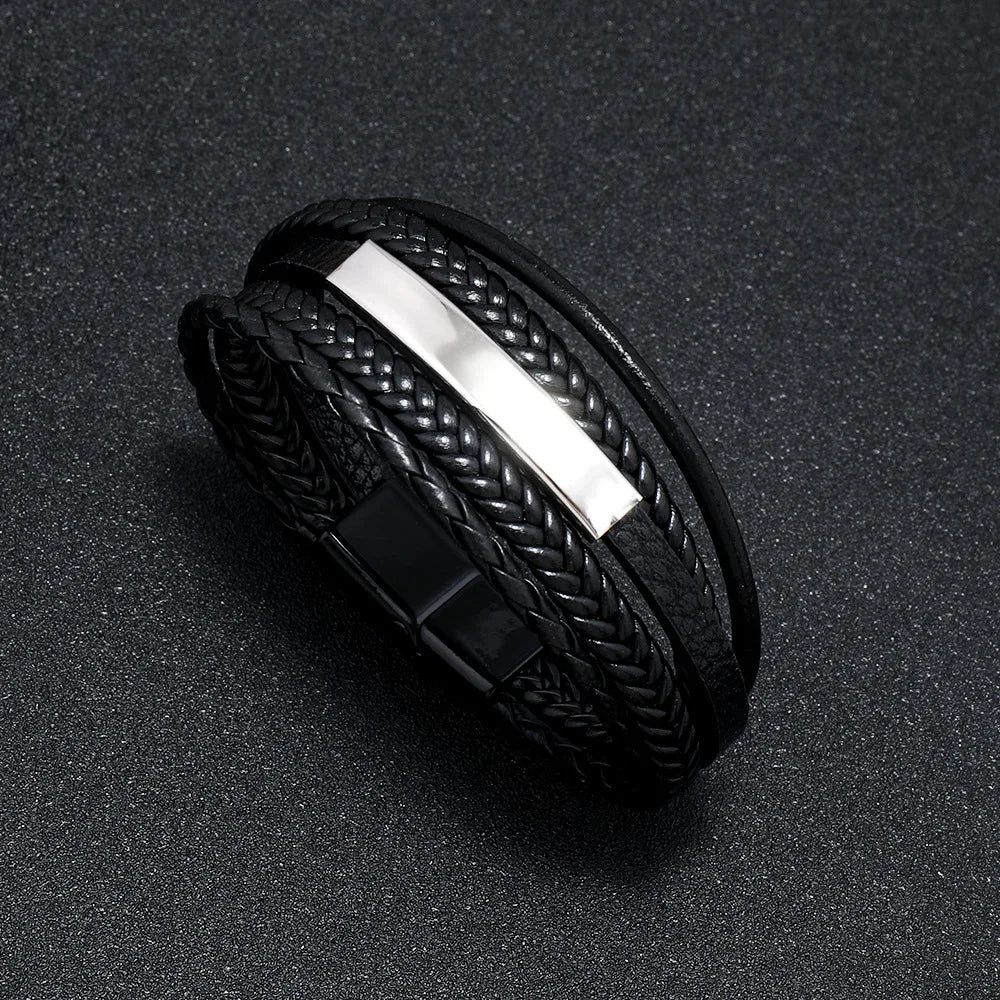 Bracelets en cuir tendance pour hommes, en acier inoxydable, corde tressée multicouche de 21CM, bijoux cadeaux MAEJORKEN