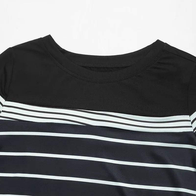 T-shirt Rayé à Manches sulfpour Femme, Décontracté, Européen et Américain, Automne 2024 MAEJORKEN
