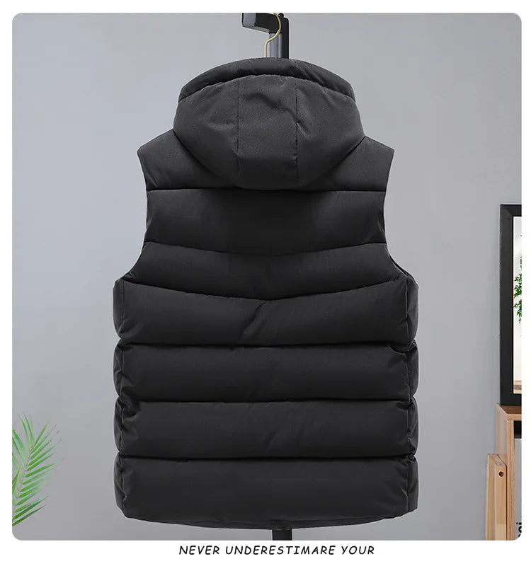 2025 hommes hiver épaissir vers le bas coton gilet épissure sans manches Parka veste décontracté coupe-vent chaud gilet hommes fermeture éclair vêtements d'extérieur à capuche MAEJORKEN