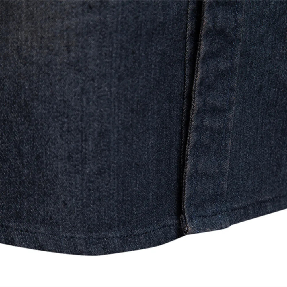 Chemise en denim en coton élastique pour hommes, manches longues, poche pour documents, chemises monochromes pour hommes, coupe couvertes décontractée, vêtements de créateurs, haute qualité MAEJORKEN