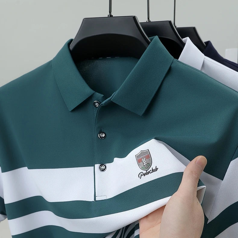 Polo à manches courtes pour hommes marque haut de gamme en relief mode rayure couleur bloquée été soie glacée respirant luxe Paul T-shirt MAEJORKEN