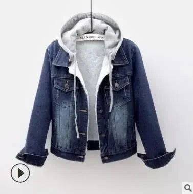 Femmes Denim manteau à capuche simple boutonnage bouton vestes à capuche Patchwork vêtements d'extérieur Cardigan poches solides Streetwear chaud MAEJORKEN