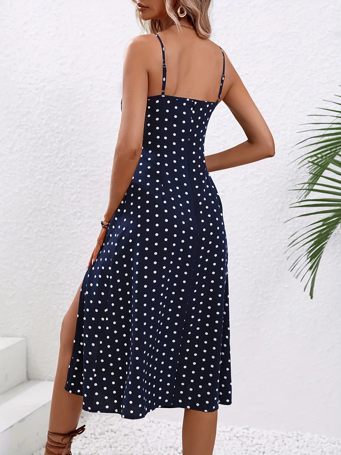 Robe d'été à bretelles Spaghetti imprimé à pois, sans manches du S au 2XL
