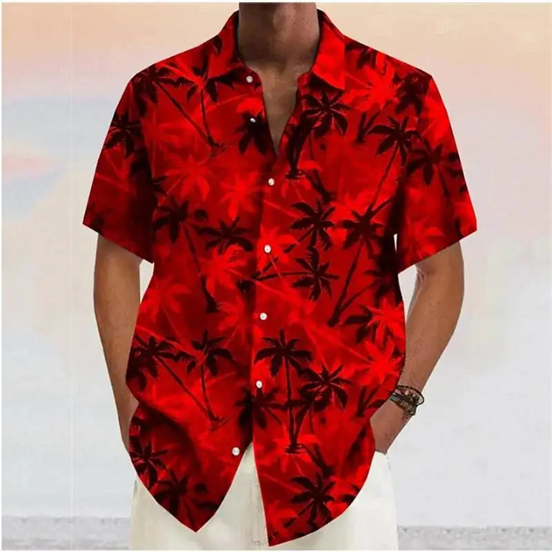 Chemises pour hommes 2023 Cocotier imprimé revers bouton chemise bleu hawaïen manches courtes créateur de mode décontracté doux 7 couleurs été MAEJORKEN