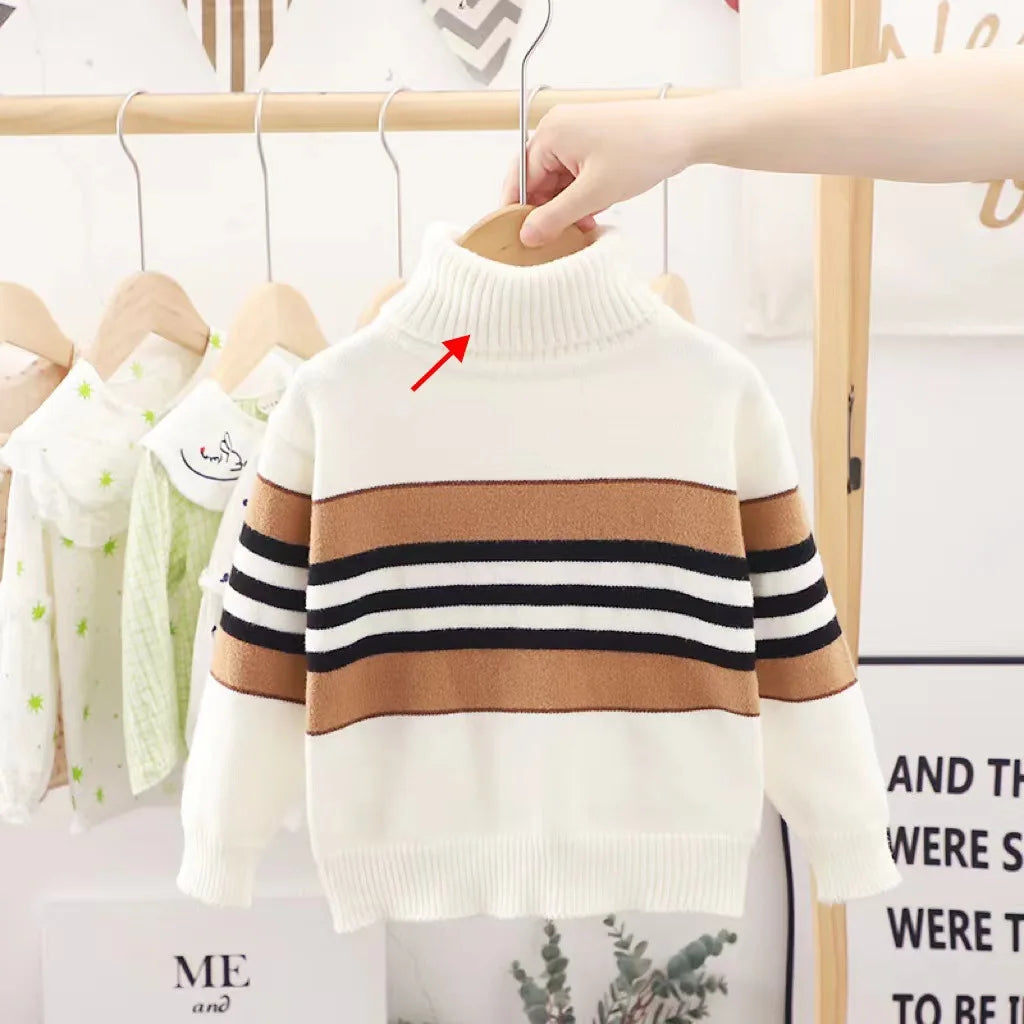 Pull à manches longues et col haut pour garçon de 2 à 6 ans, beau tricot, Design à rayures, automne et hiver MAEJORKEN