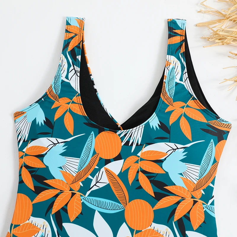 Maillot de bain une pièce imprimé tropical 2026 avec nœud latéral et ceinture, rembourré, pour femme, tenue de plage estivale MAEJORKEN