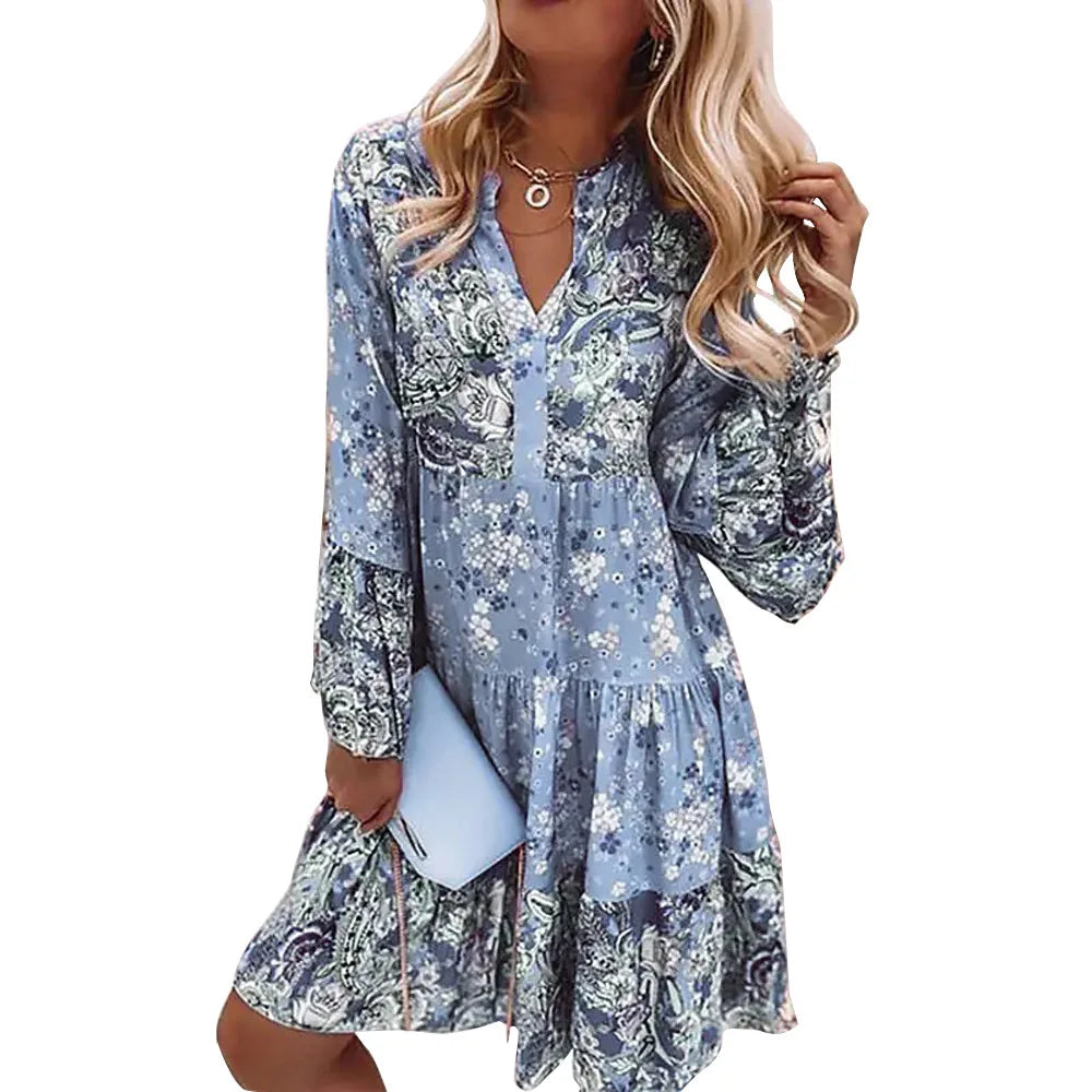 Robes imprimé fleuri col en V du XS au 3XL