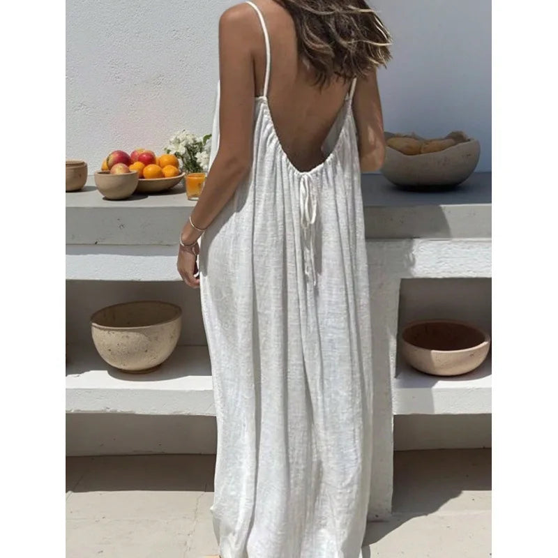 Nouvelle arrivée : Robe longue décontractée sans bretelles ni dos pour femme, confortable pour la maison et la nuit MAEJORKEN