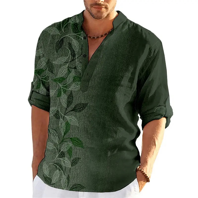 Chemises Henley imprimées en 3D pour hommes, streetwear vintage, col montant, chemise à manches longues, chemisier en Y, vêtements pour hommes, mode MAEJORKEN
