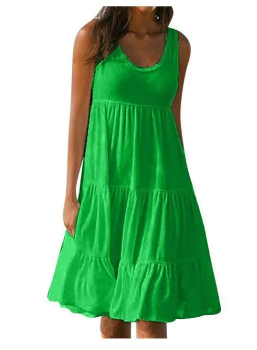 Grande taille femmes casual O cou sans manches volants Mini robe Boho solide plage robe d'été surdimensionné robe ample 2025 été MAEJORKEN